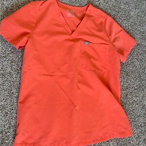 Figs Orange V-Neck Scrub Top